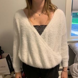 Fluffy wrap sweater